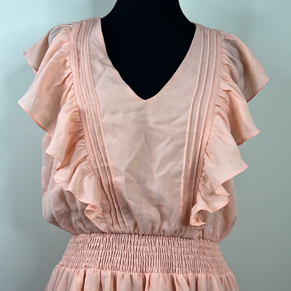 EMMIE ROSE Blush Pink Ruffle Tiered Mini Dress S - Picture 5 of 10